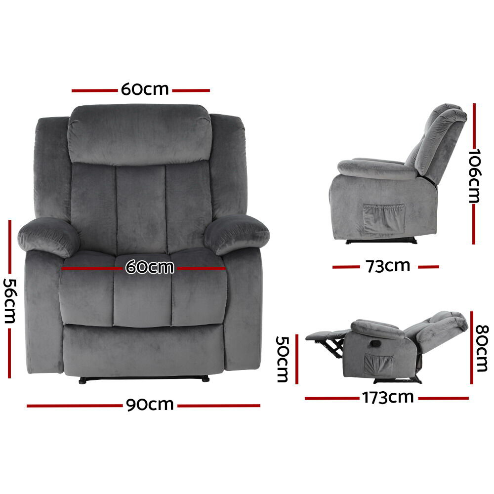 Recliner Chair Electric Massage Chair Velvet Lounge Sofa Heated Grey Price
