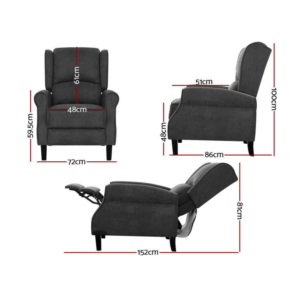 Recliner Chair Adjustable Sofa Lounge Soft Suede Armchair Couch Charcoal Price