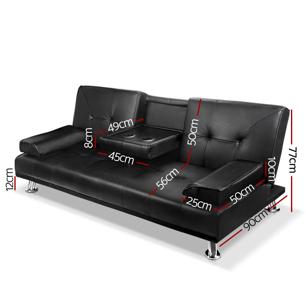 Sofa Bed 188CM Black PU Leather Price