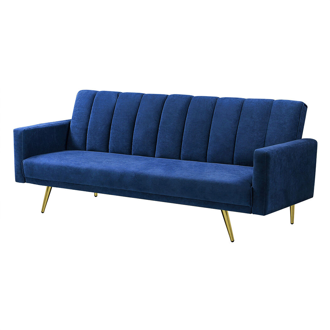 Sofa Bed Convertible Velvet Lounge Recliner Couch Sleeper 3 Seater Blue Price