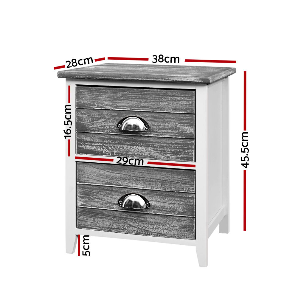 Bedside Table 2 Drawers Vintage X2 - THYME Grey Price