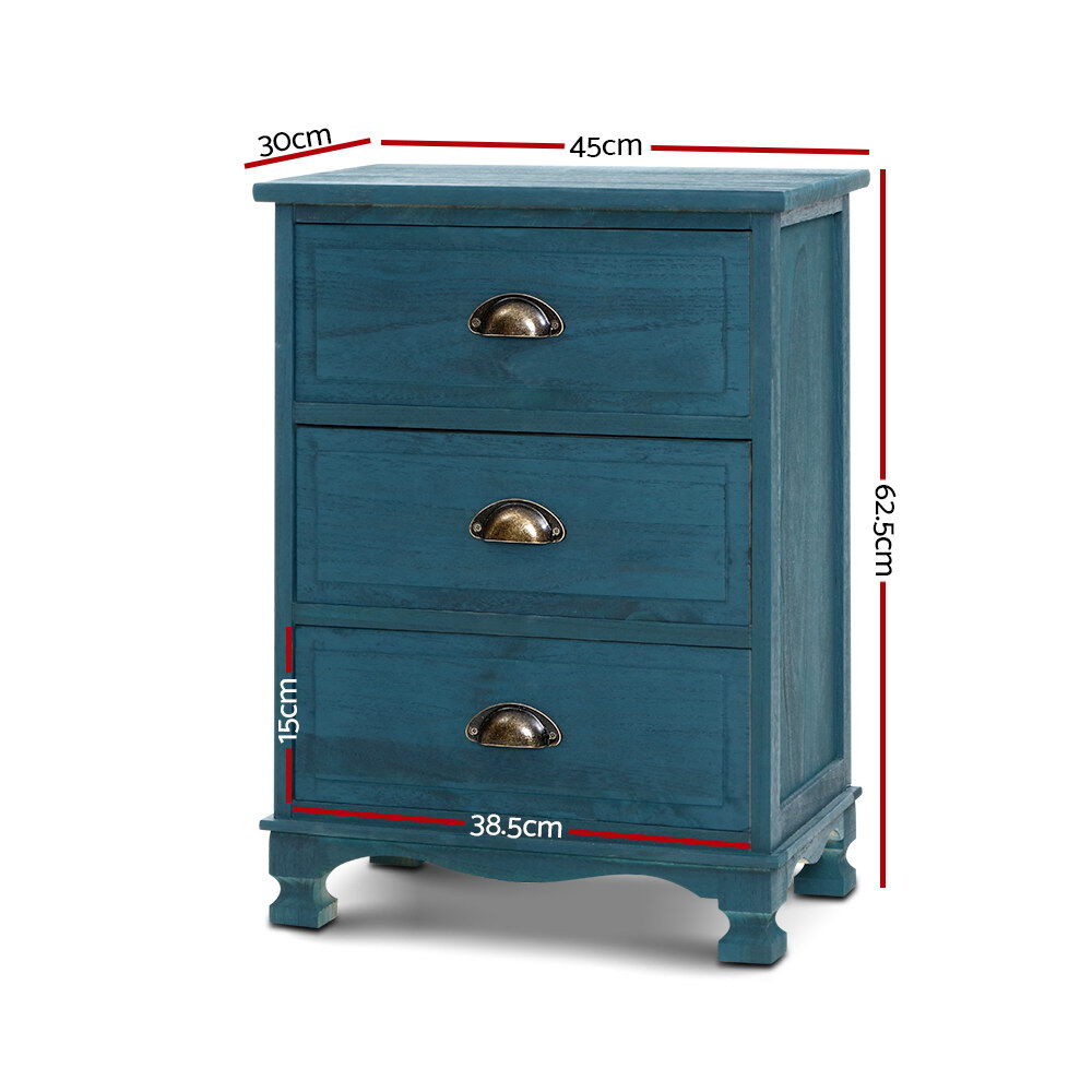 Bedside Table 3 Drawers Vintage - THYME Blue Price