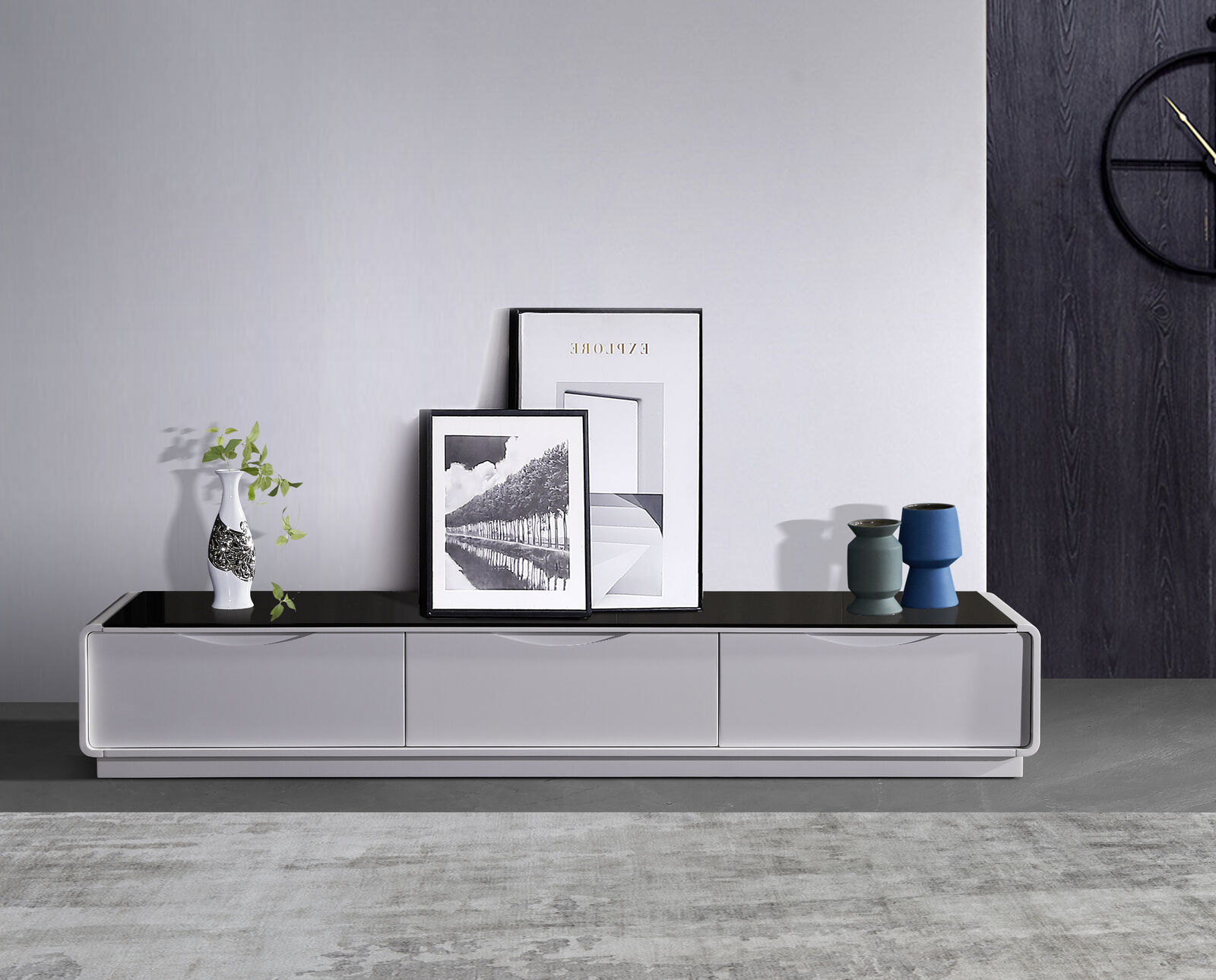 Metro TV Cabinet Black Glass & White painting Price