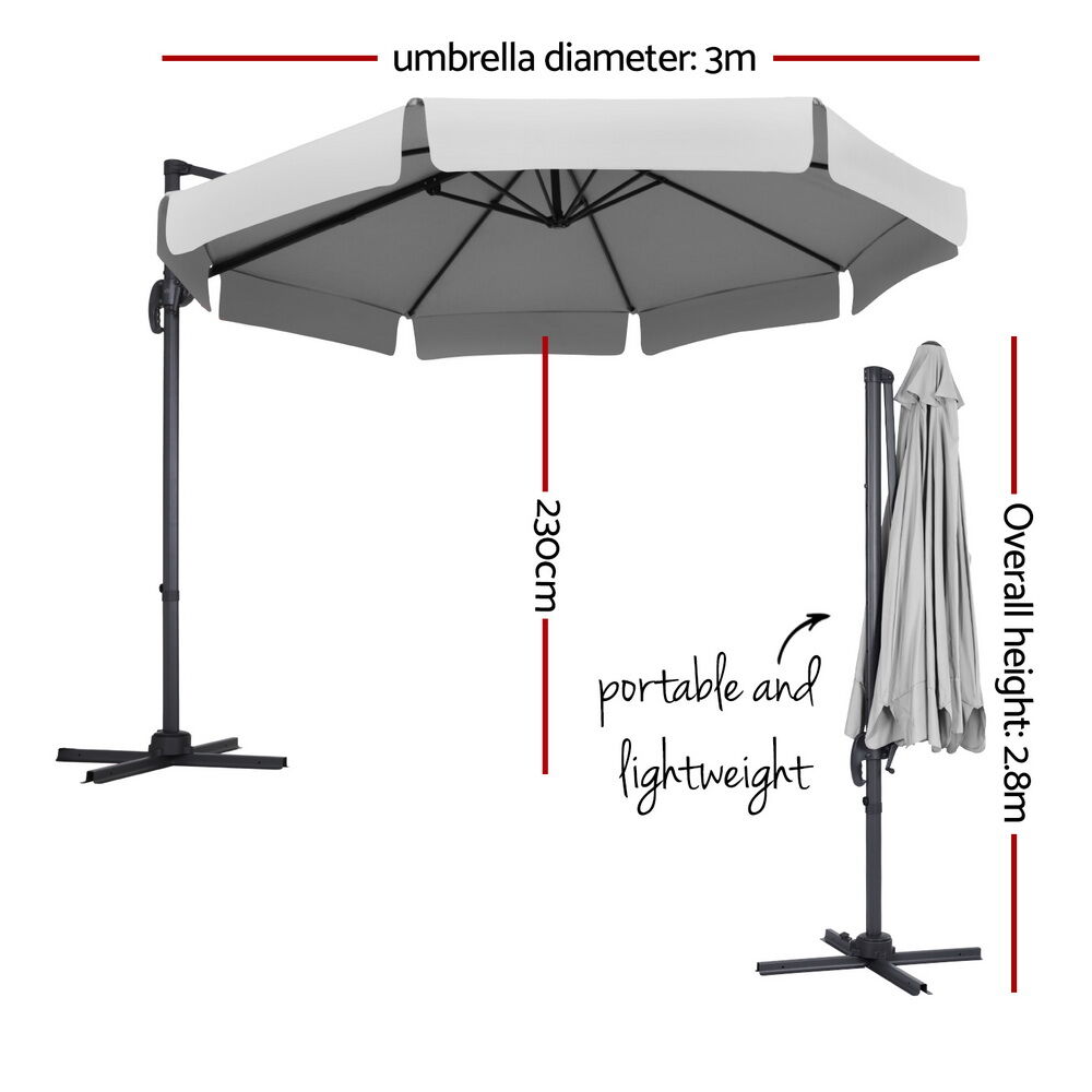 3m Outdoor Umbrella Cantilever 360 Degree Tilt Beach Roma Grey Price