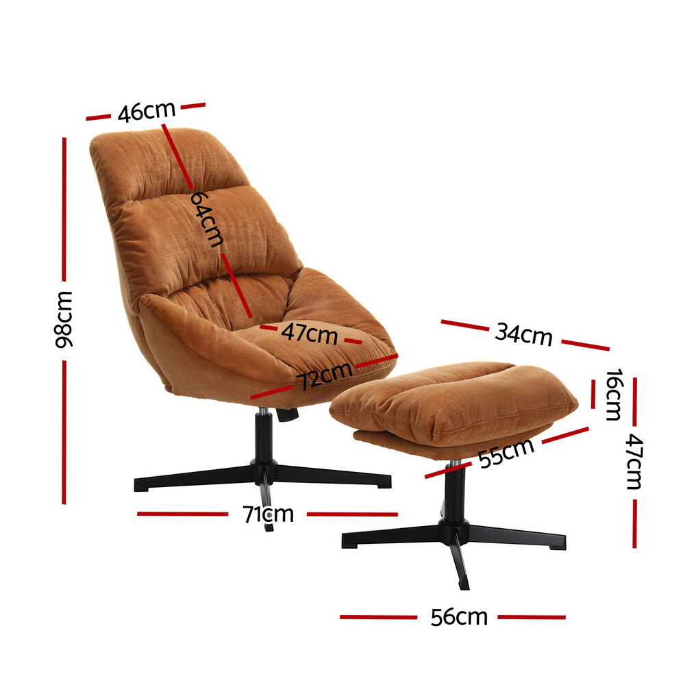 Armchair Set with Ottoman Linen Fabric Orange Yaro Price