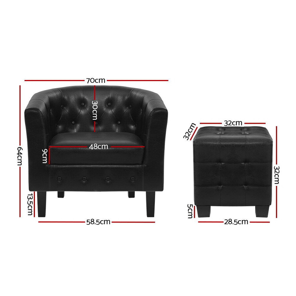 Armchair Set with Ottoman Black Ava Price