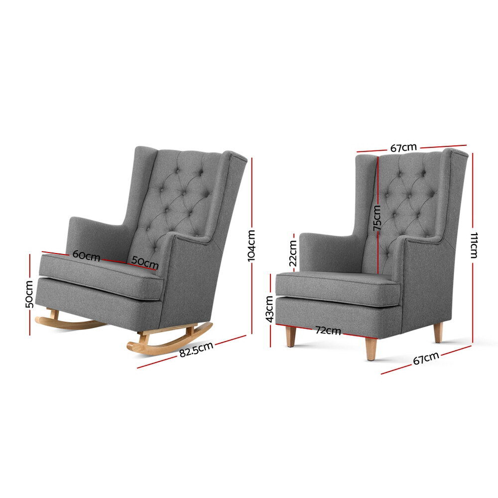 Rocking Chair Armchair Linen Fabric Grey Gaia Price