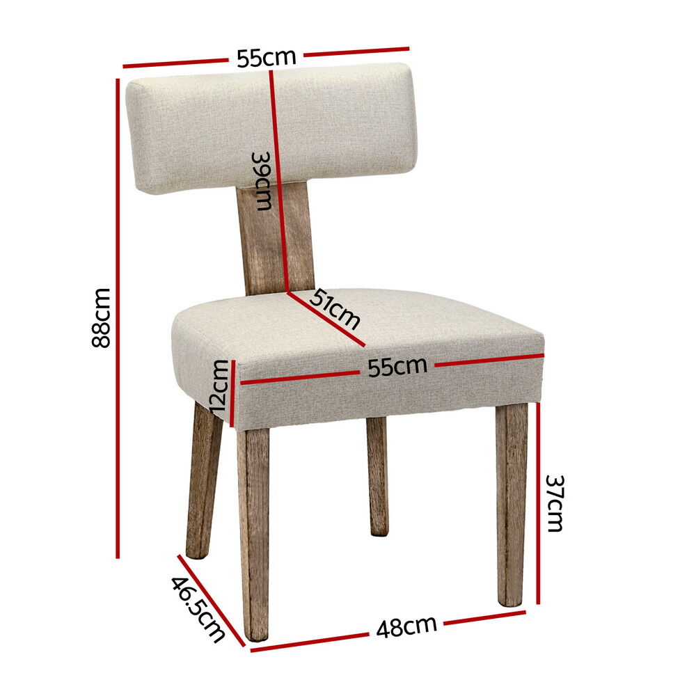 Dining Chairs Set of 2 Linen Fabric Wooden Beige Price