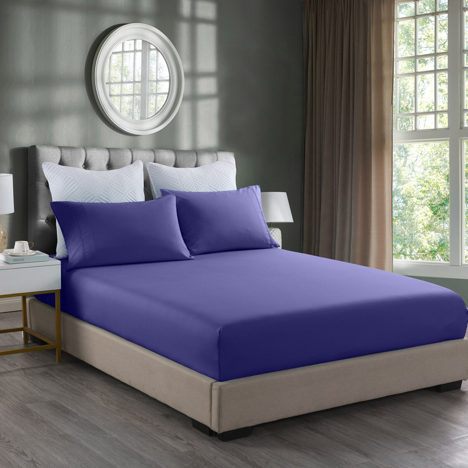 2000TC 3 Piece Fitted Sheet and Pillowcase Set Bamboo Cooling - King - Royal Blue Price