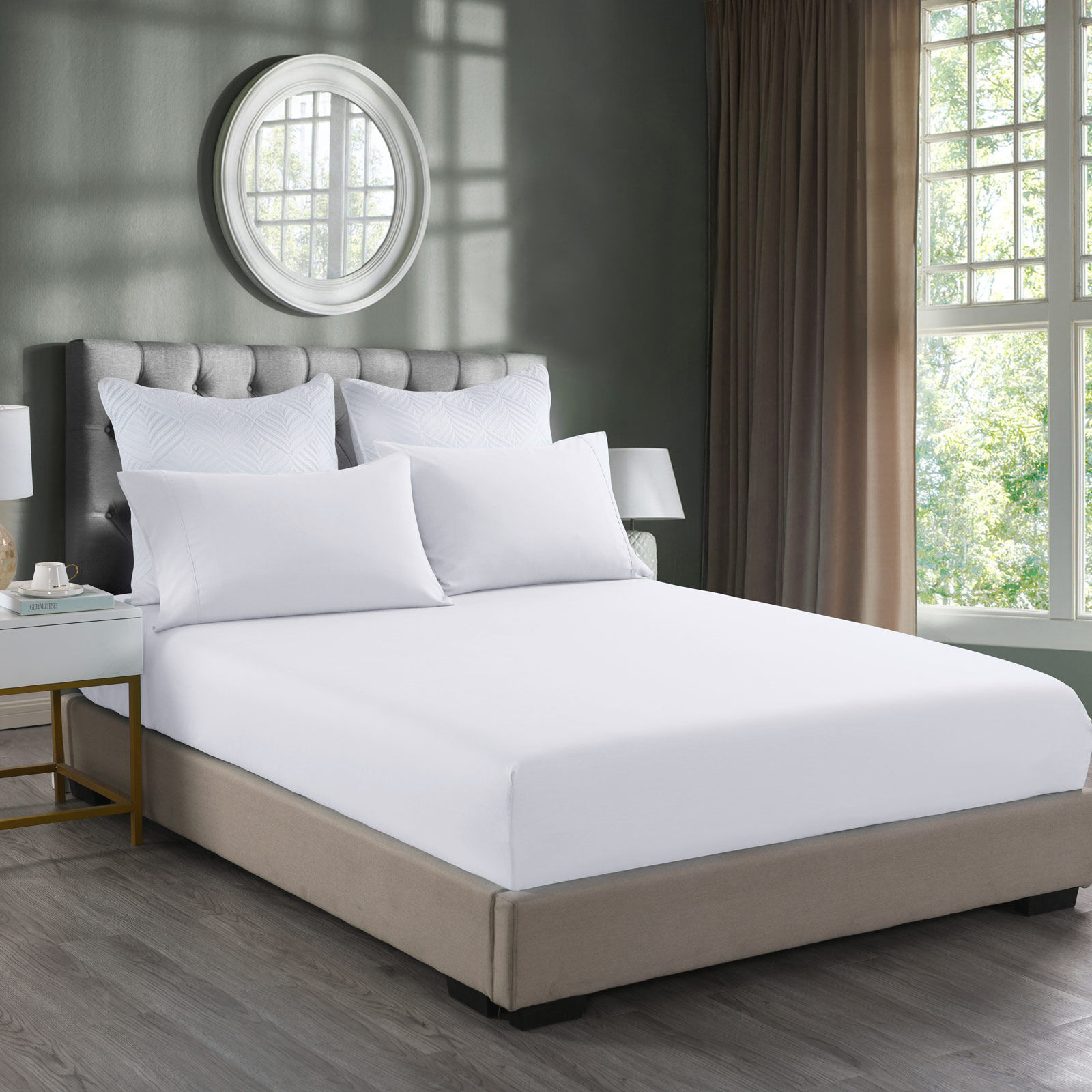 2000TC 3 Piece Fitted Sheet and Pillowcase Set Bamboo Cooling - King - White Price