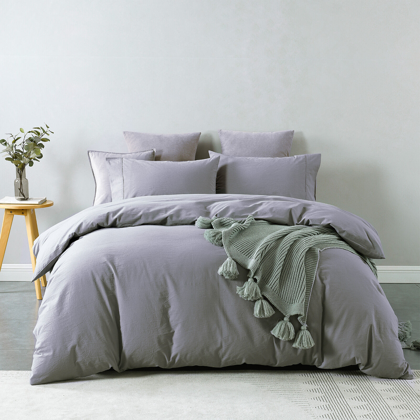 Royal Comfort Vintage Washed 100% Cotton Quilt Cover Set Bedding Ultra Soft - Single - Grey Price