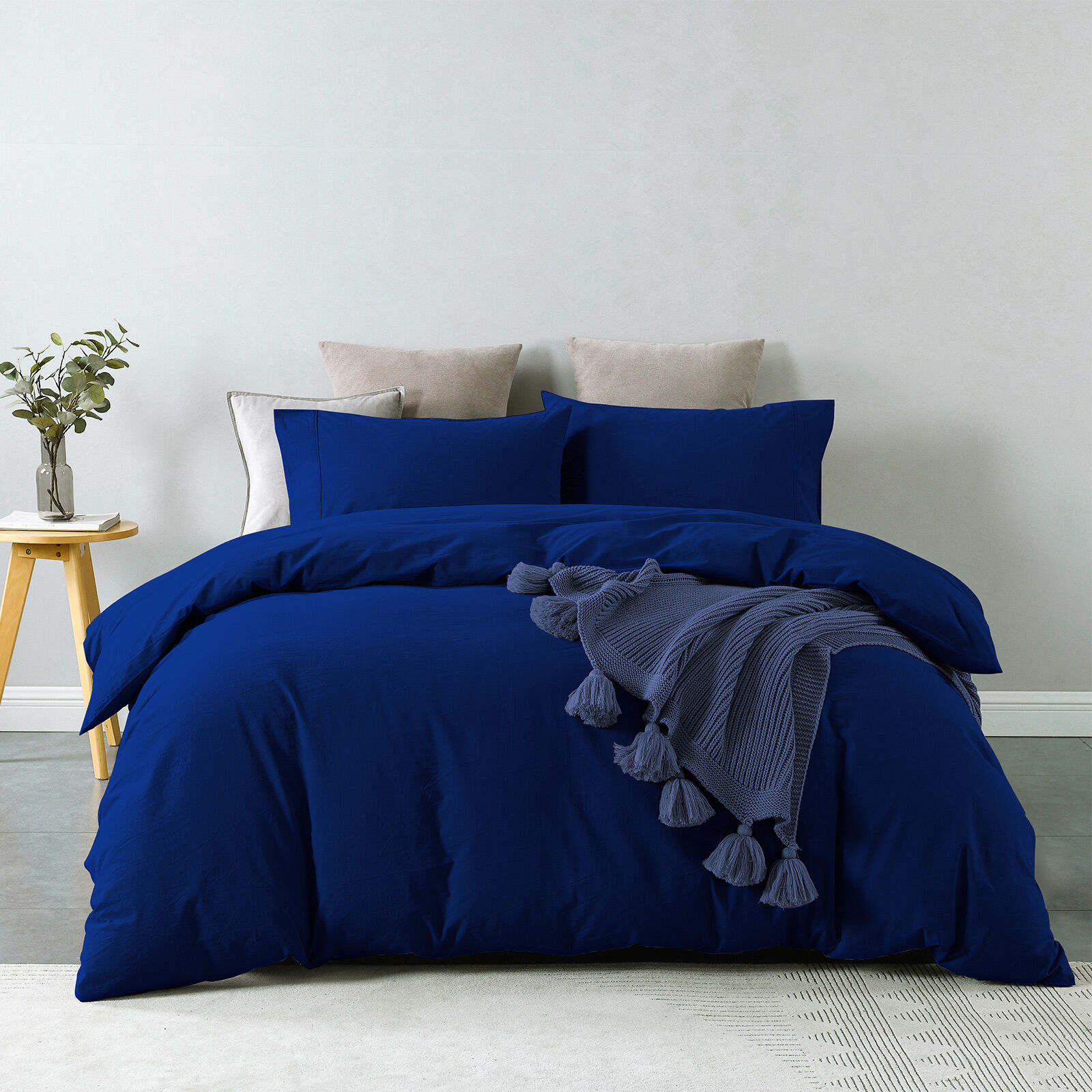 Royal Comfort Vintage Washed 100% Cotton Quilt Cover Set Bedding Ultra Soft - Double - Royal Blue Price
