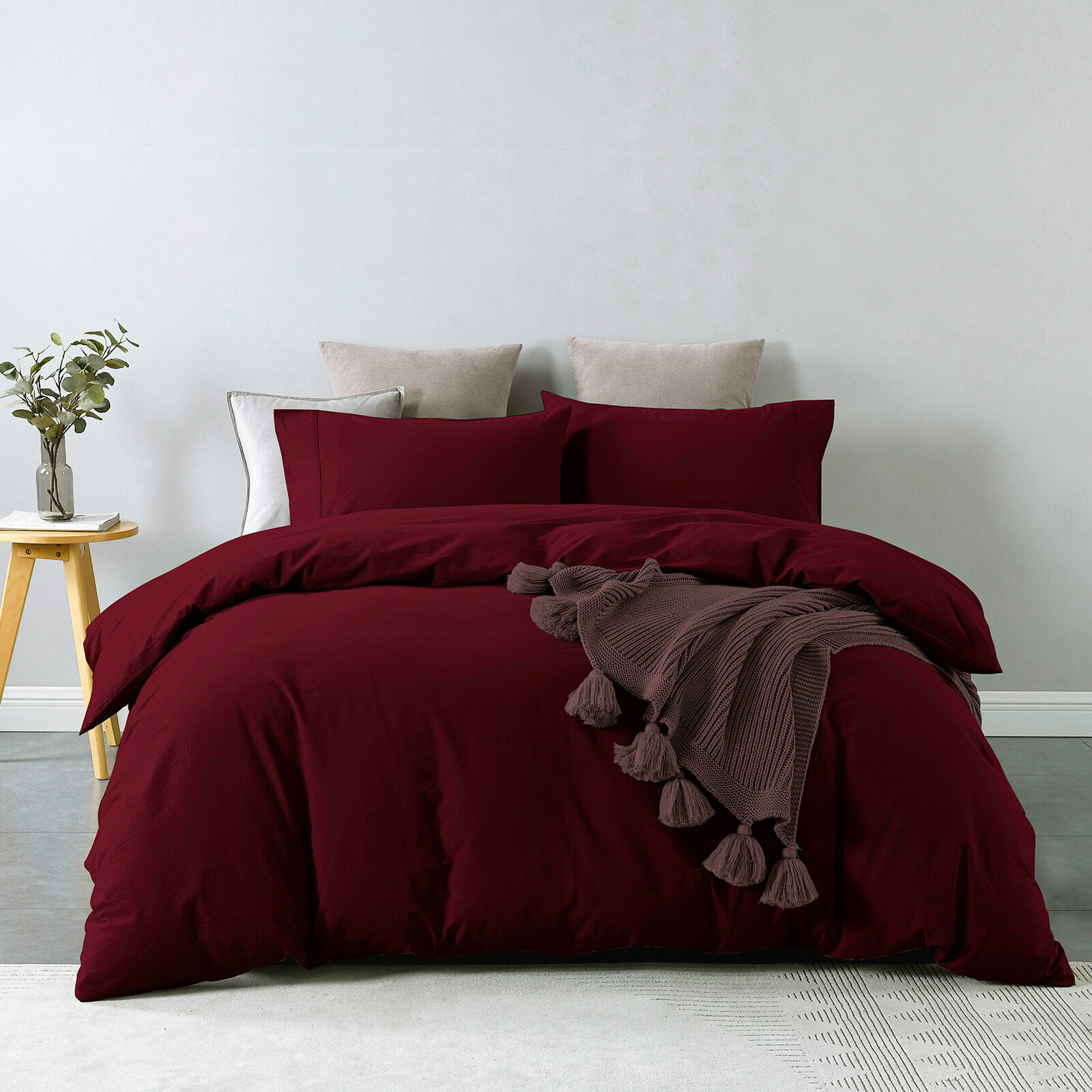 Royal Comfort Vintage Washed 100% Cotton Quilt Cover Set Bedding Ultra Soft - Double - Mulled Wine Price
