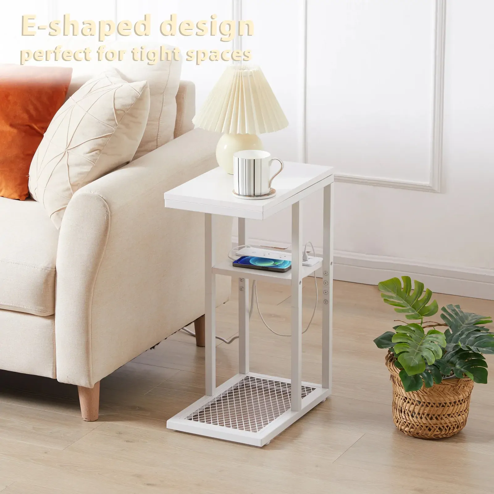Bedside Table with Power - Chic Look, White Price