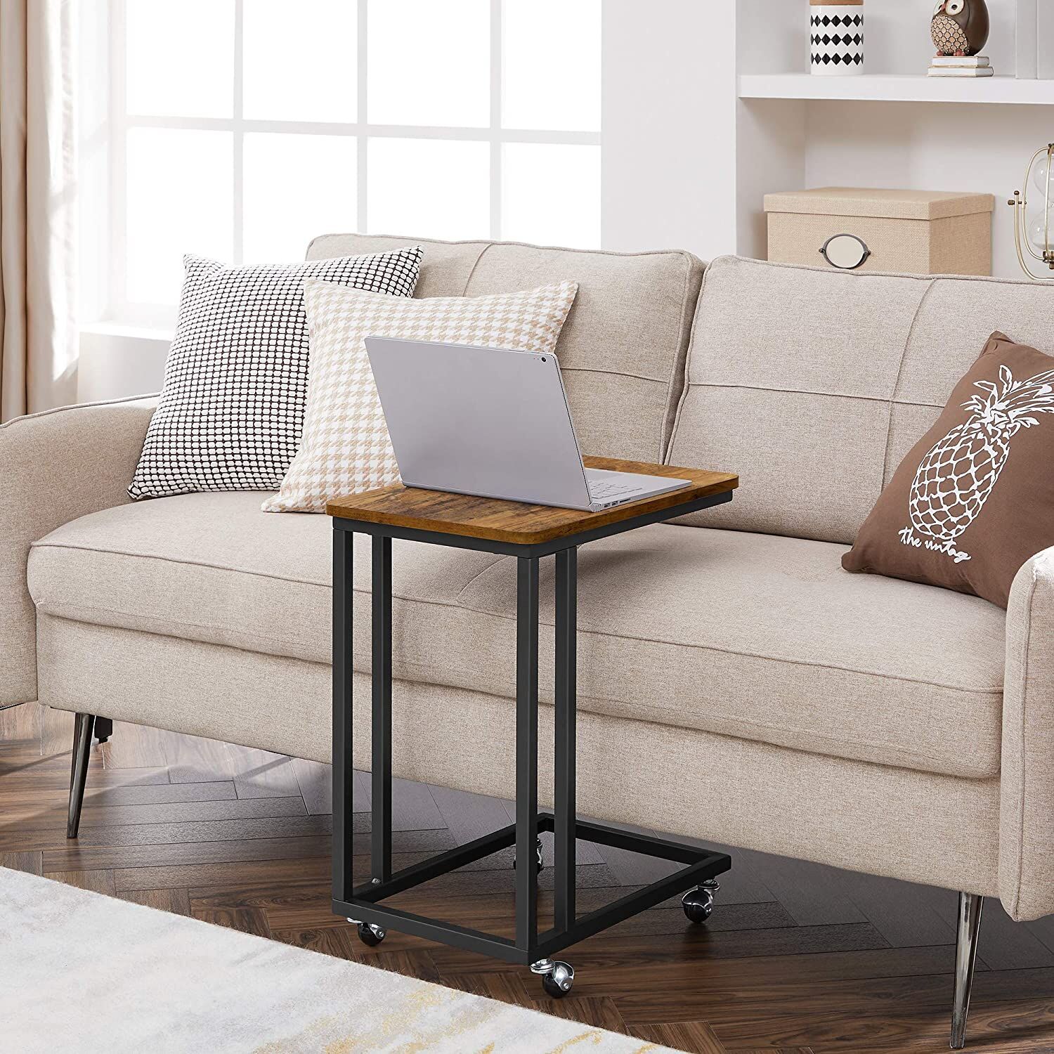 Darien Coffee Table with Steel Frame and Castors Rustic Brown and Black Price