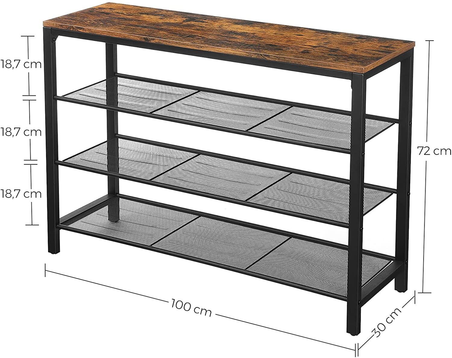 Shoe Rack with 3 Mesh Shelves Rustic Brown and Black Price