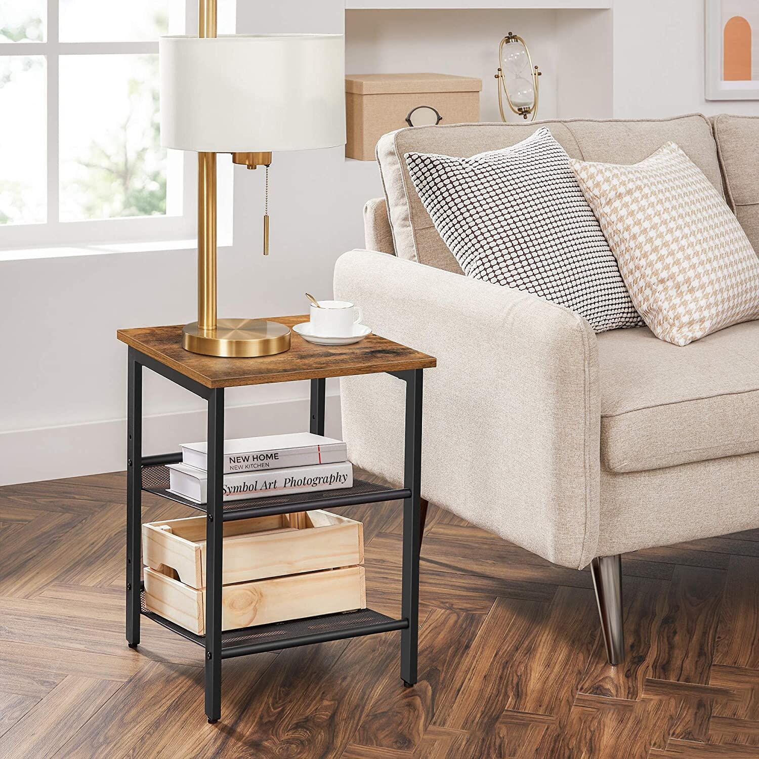 Westwego Industrial Set of 2 Bedside Tables with Adjustable Mesh Shelves Rustic Brown and Black Price