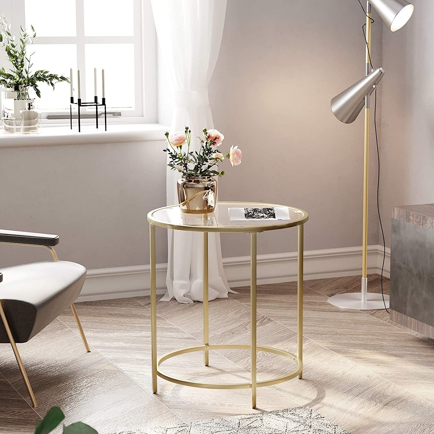 Bannaby Gold Round Side Table with Golden Metal Frame Robust and Stable Price