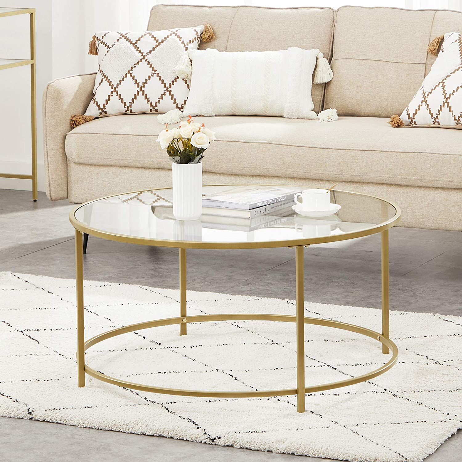 Gold Glass Table with Golden Iron Frame Stable and Robust Tempered Glass Price