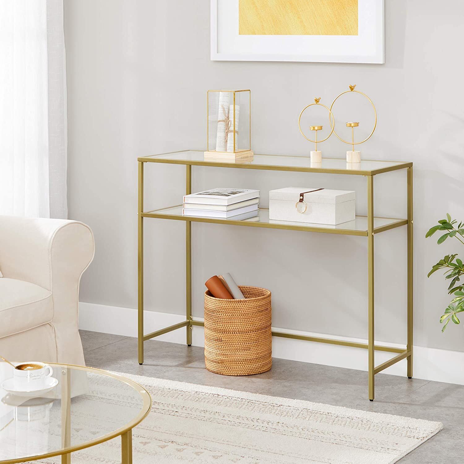 Console Table Metal Frame with 2 Shelves Adjustable Feet Price