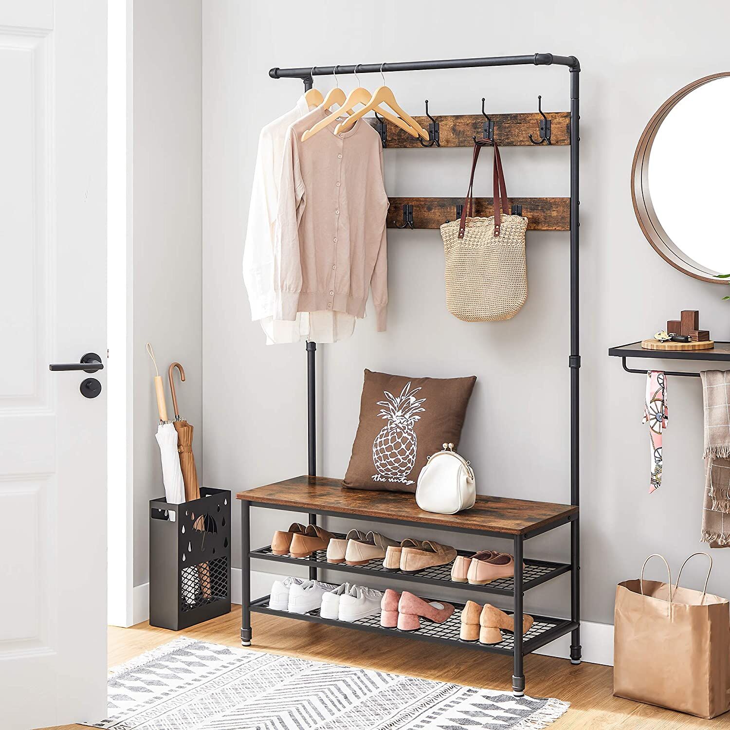 Coat Rack Stand with 9 Hooks and Shoe Rack with Industrial Style Sturdy Steel Frame Price