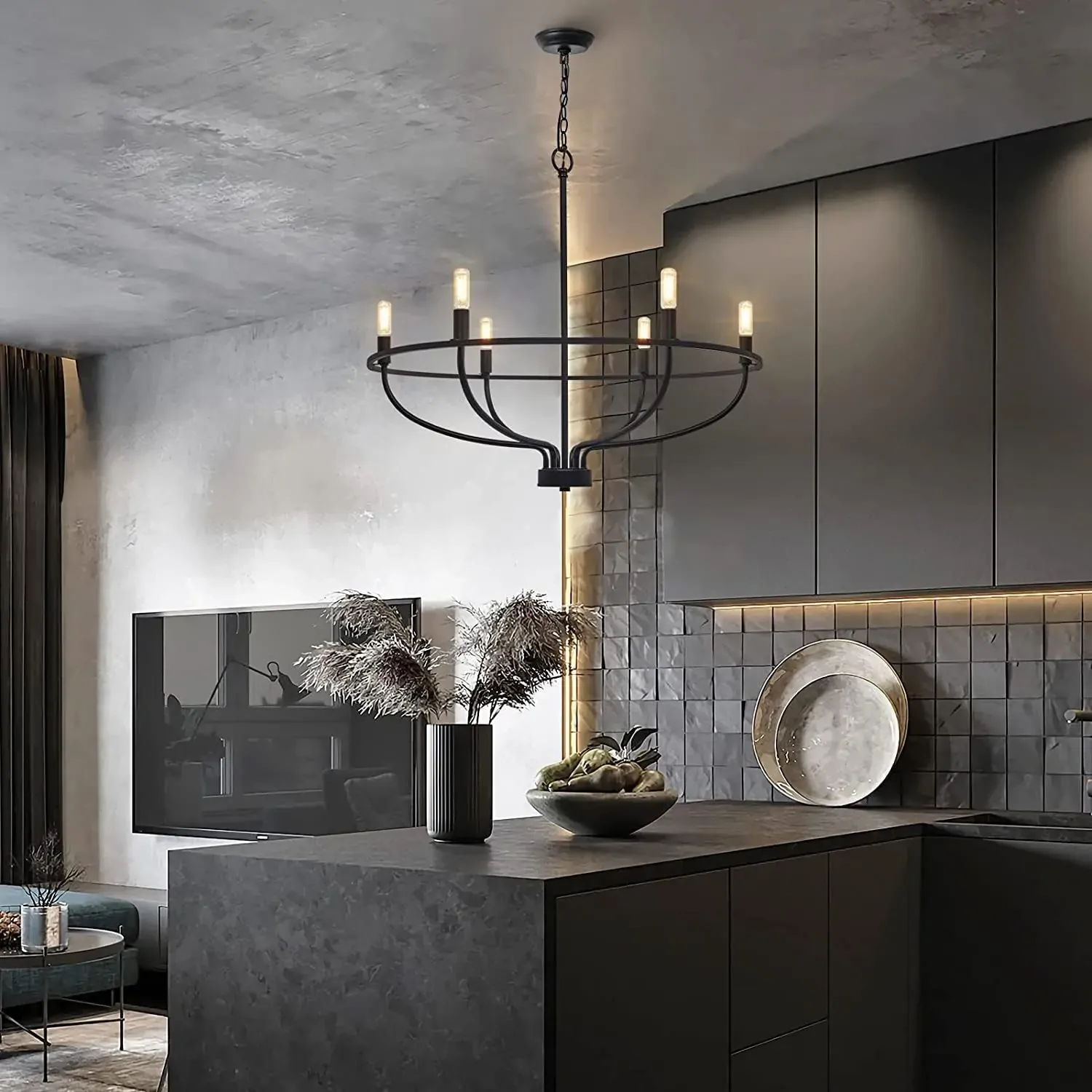 Vintage Candle Farmhouse Chandelier, 6-light, Black Price