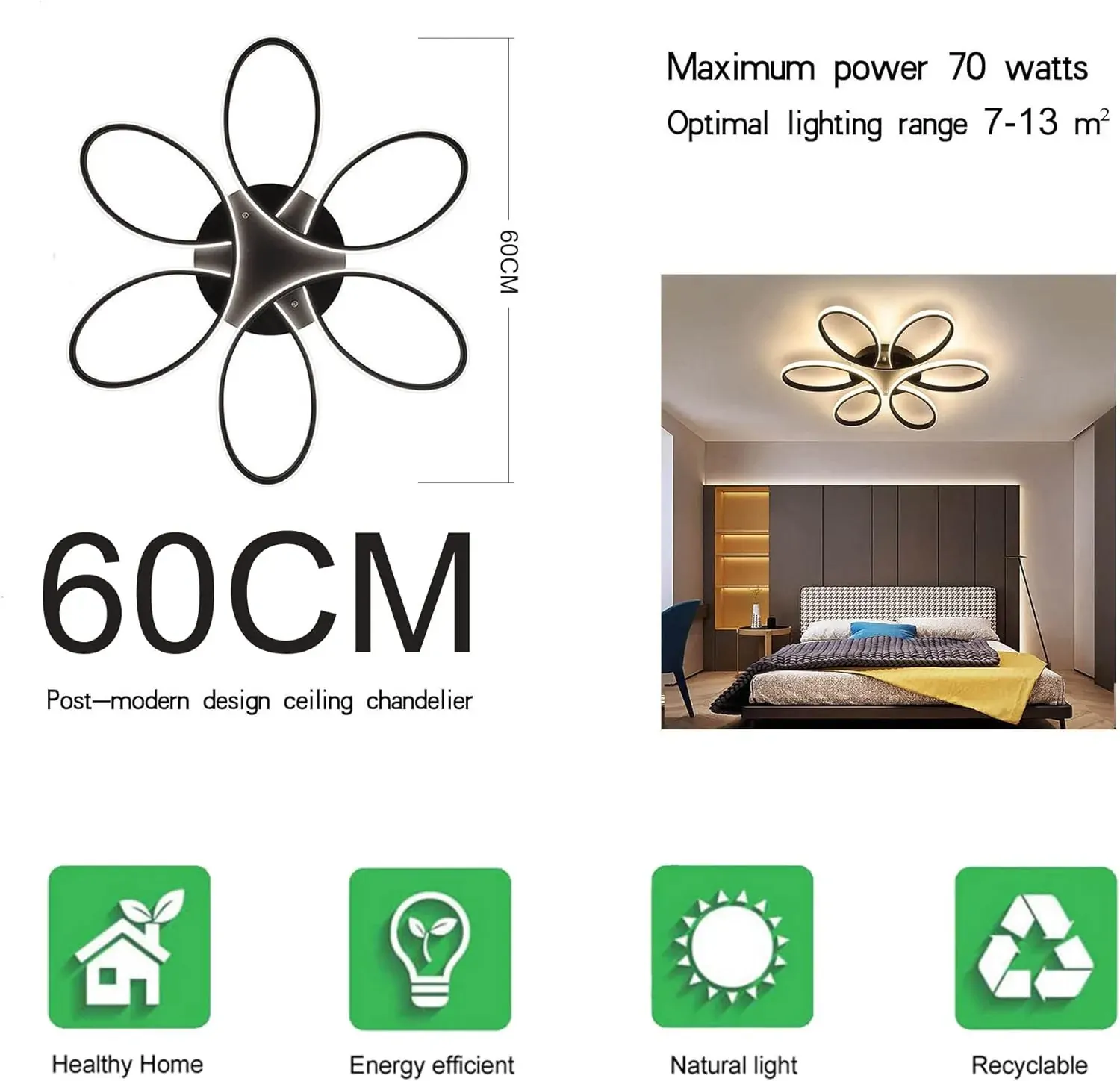 Modern LED Chandelier Flush Mount Lamp Remote Control (60cm) Price