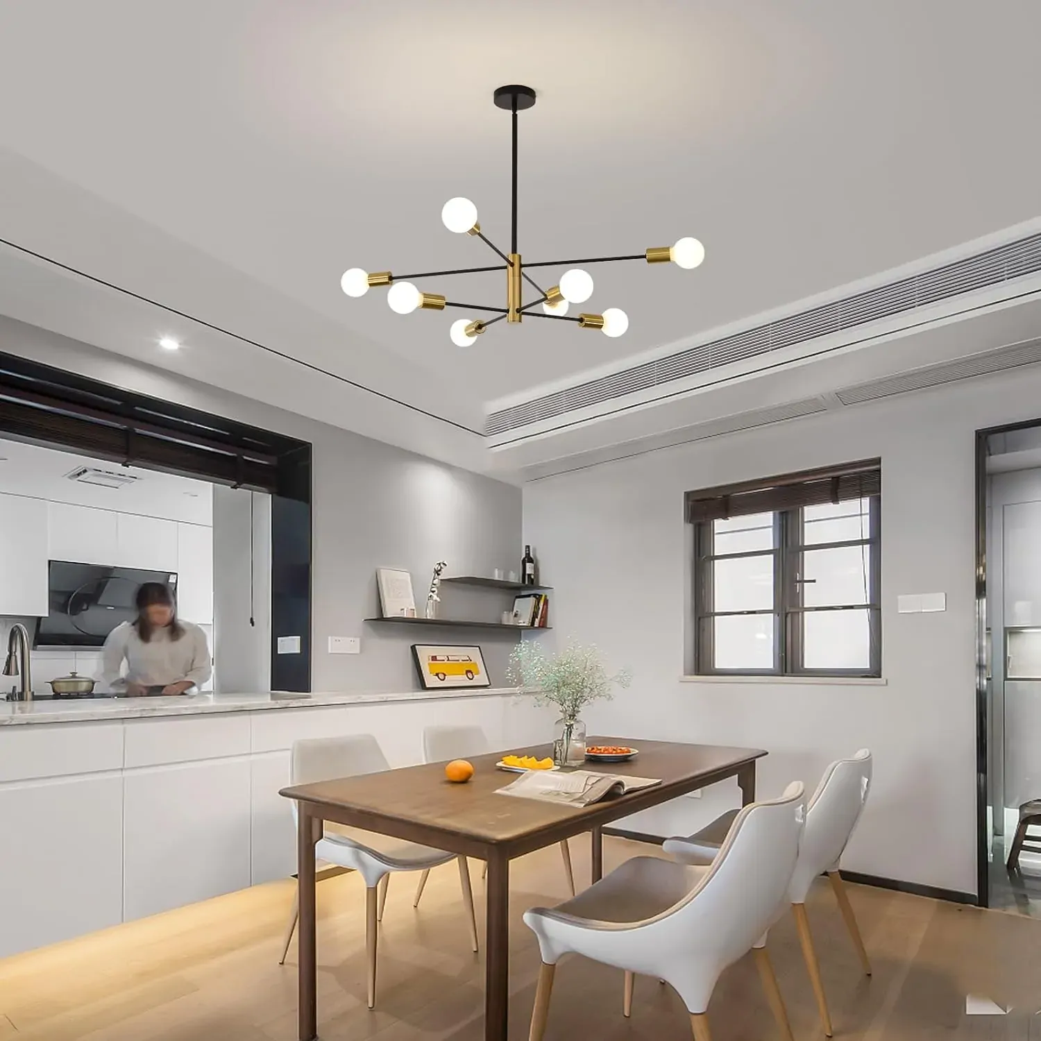 Sputnik Chandelier Modern Industrial, 8-Light , Black & Gold Price