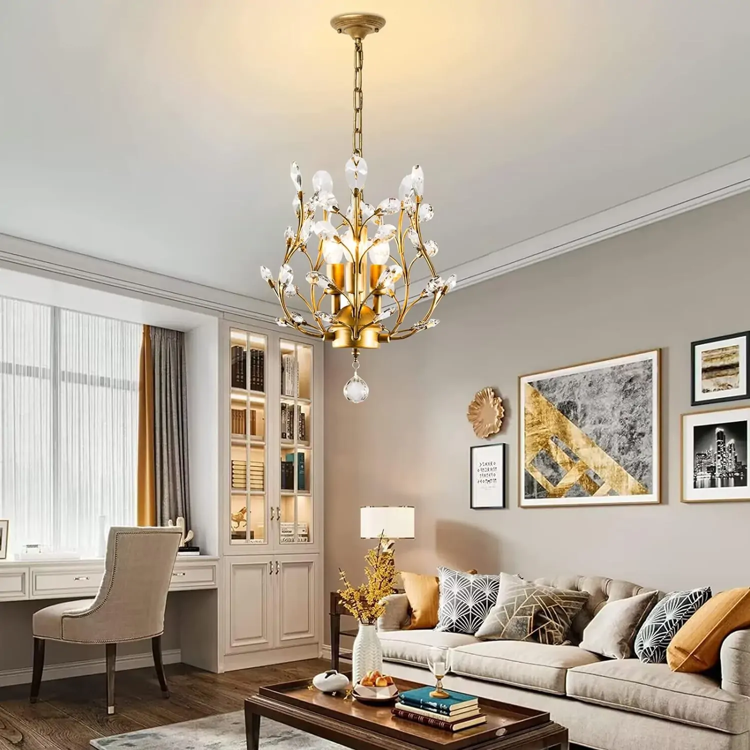 Crystal Chandelier Vintage, 3 Lights, Gold Price