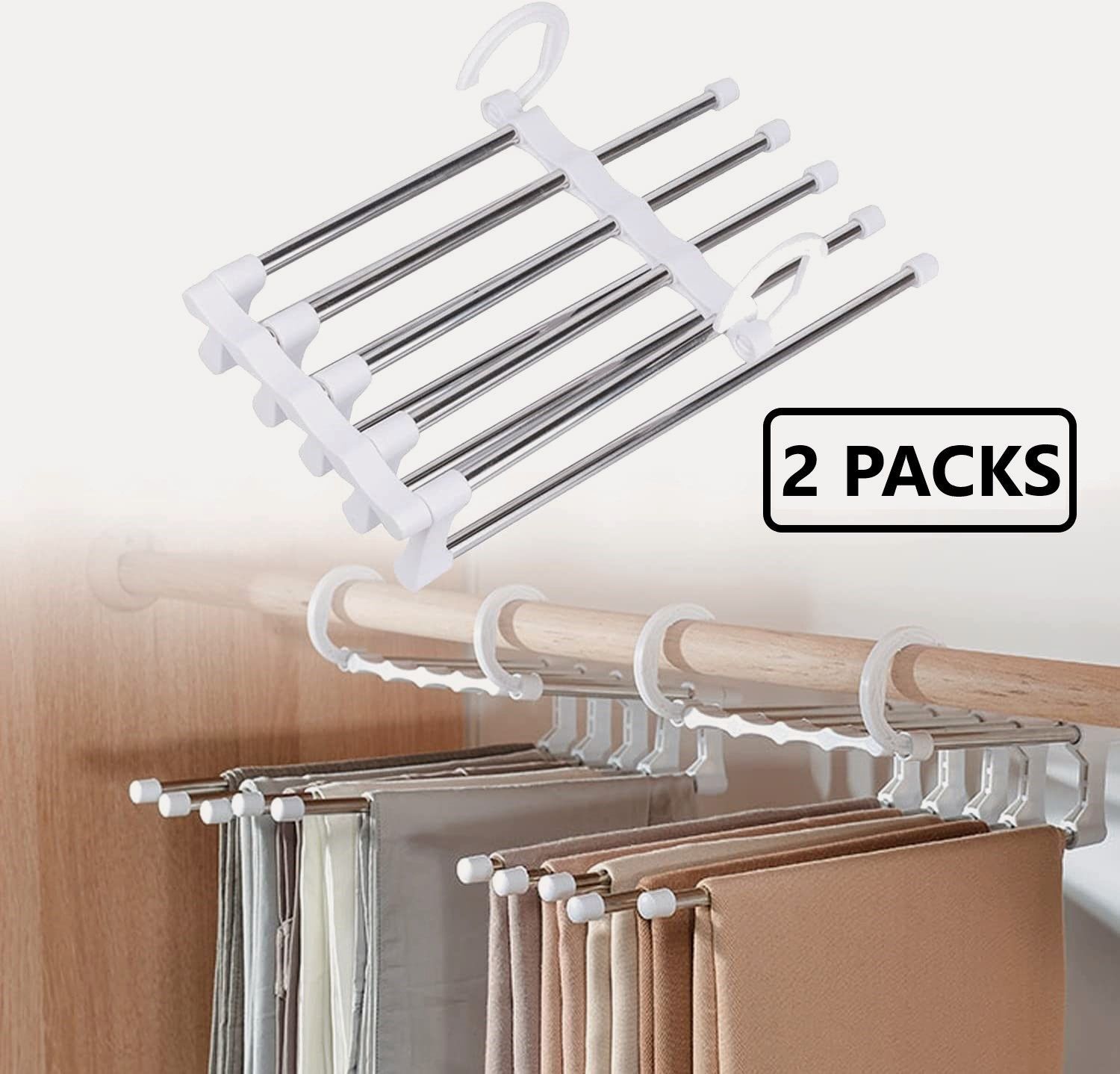 2 Pack Stainless Steel Adjustable 5 in 1 Pants Hangers Non-Slip Space Saving for Home Storage Price