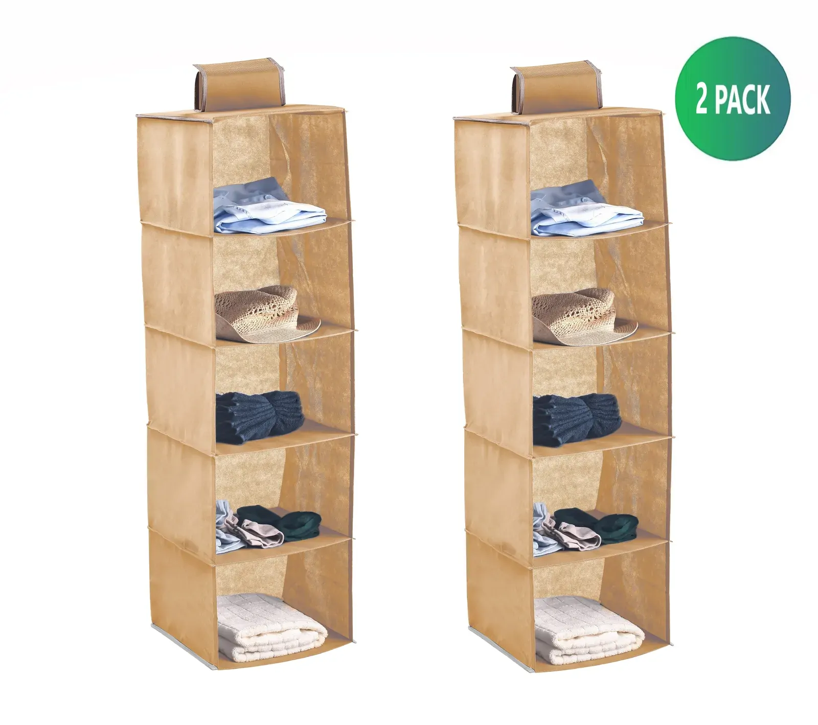 2 Pack 5-Tier Shelf Hanging Closet Organizer and Storage for Clothes (Beige) Price