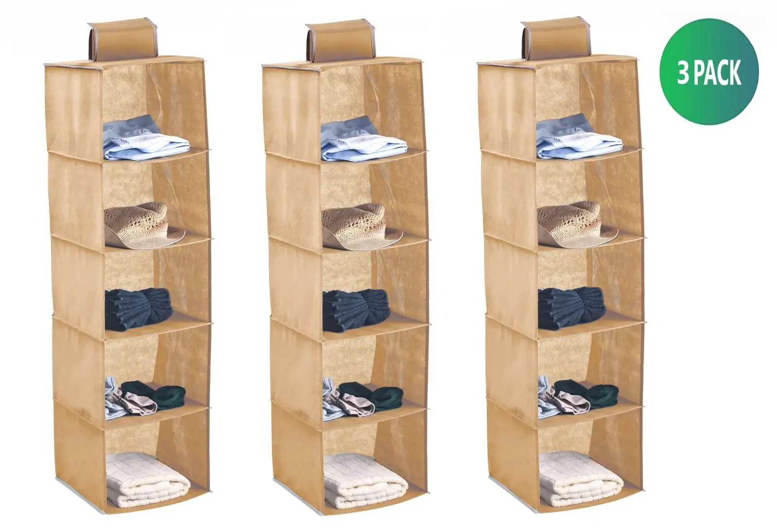 3 Pack 5-Tier Shelf Hanging Closet Organizer and Storage for Clothes (Beige) Price