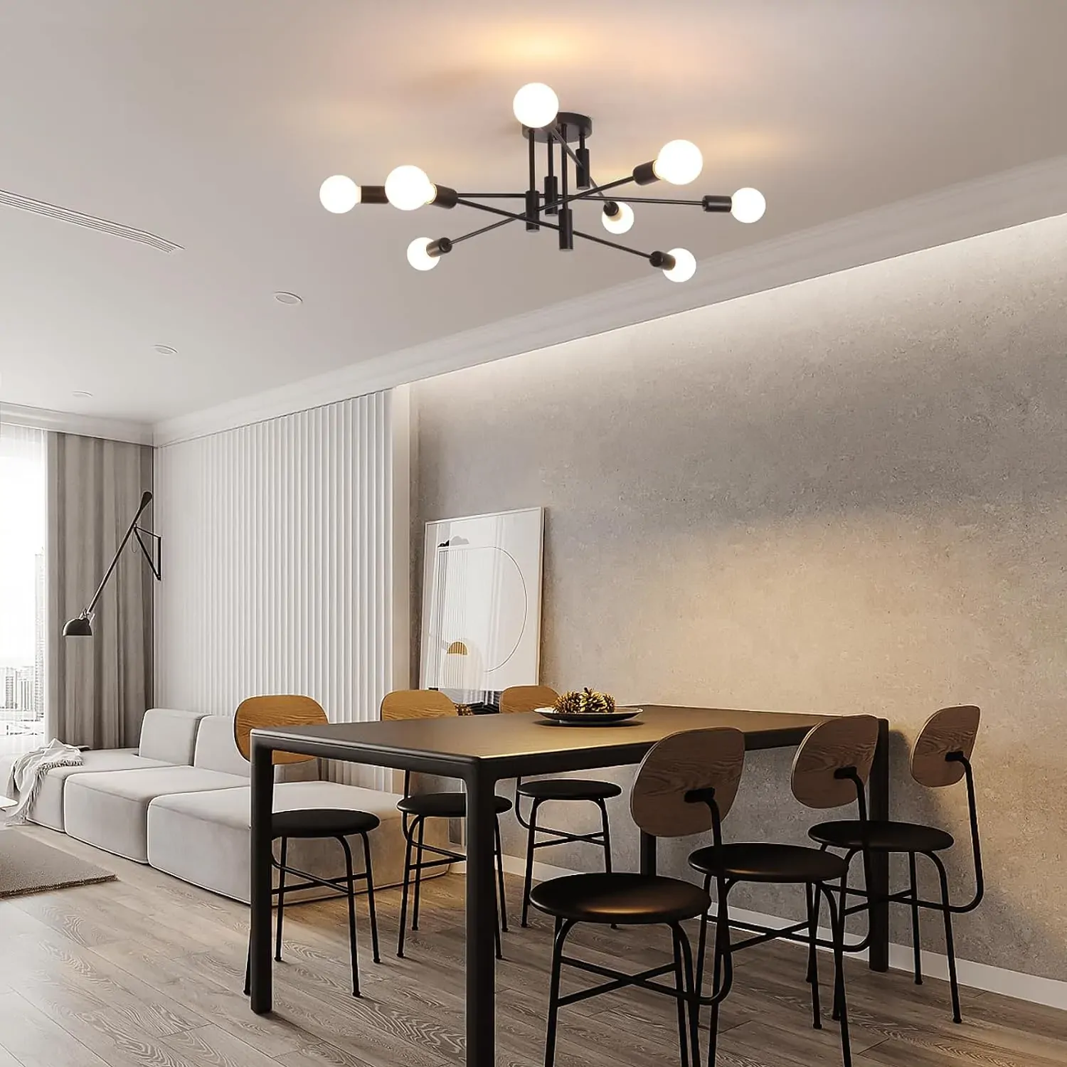 Modern Semi Flush Chandelier, 8 Light, Black Price