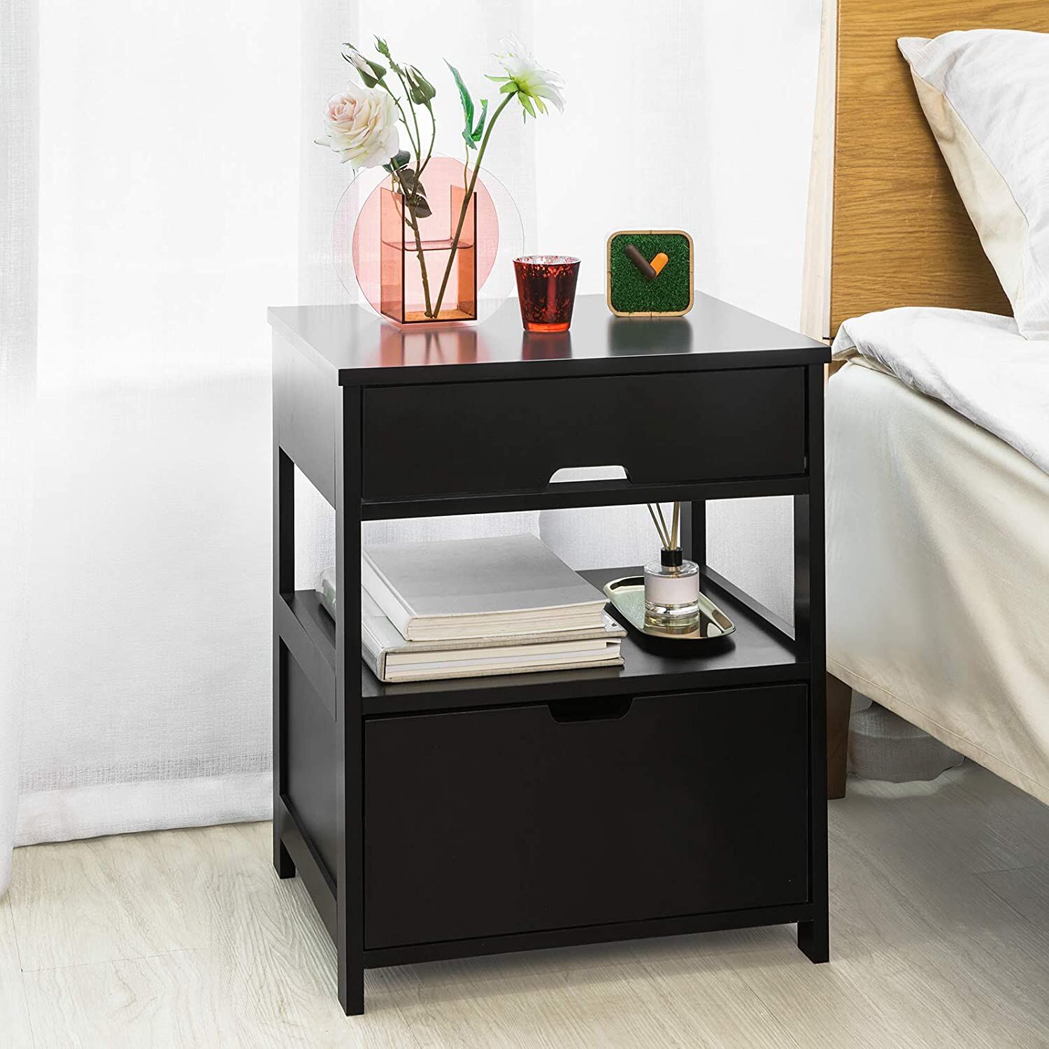Parkland Black Bedside Table with 2 Drawers Price