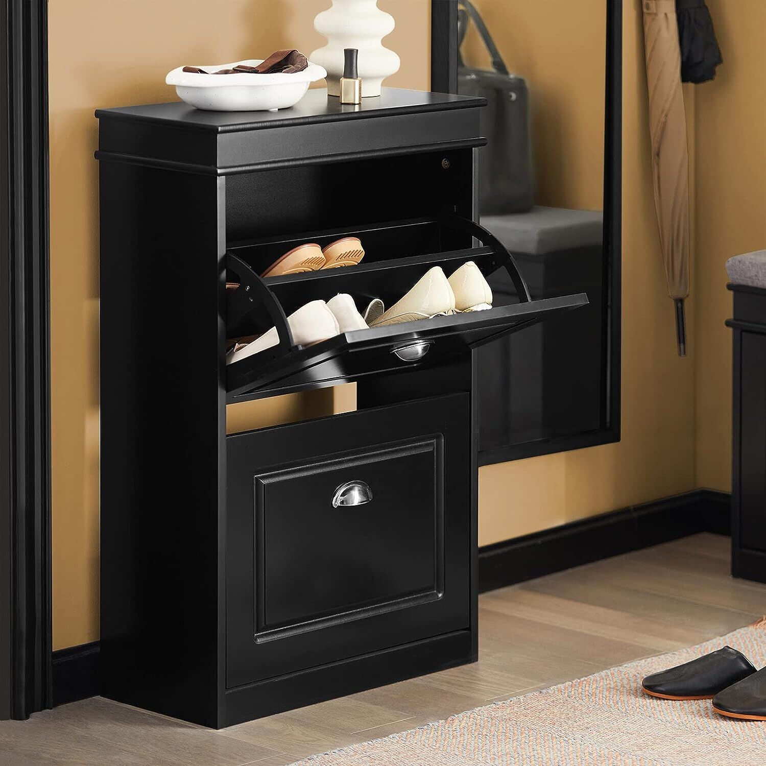 Shoe Cabinet 2 Drawers Storage Cupboard Black Price