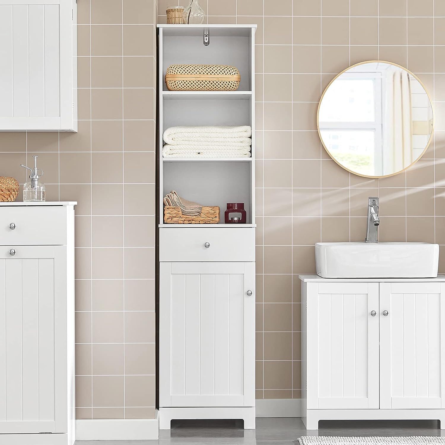 Tall Bathroom Storage Cabinet 3 Shelves, White Price