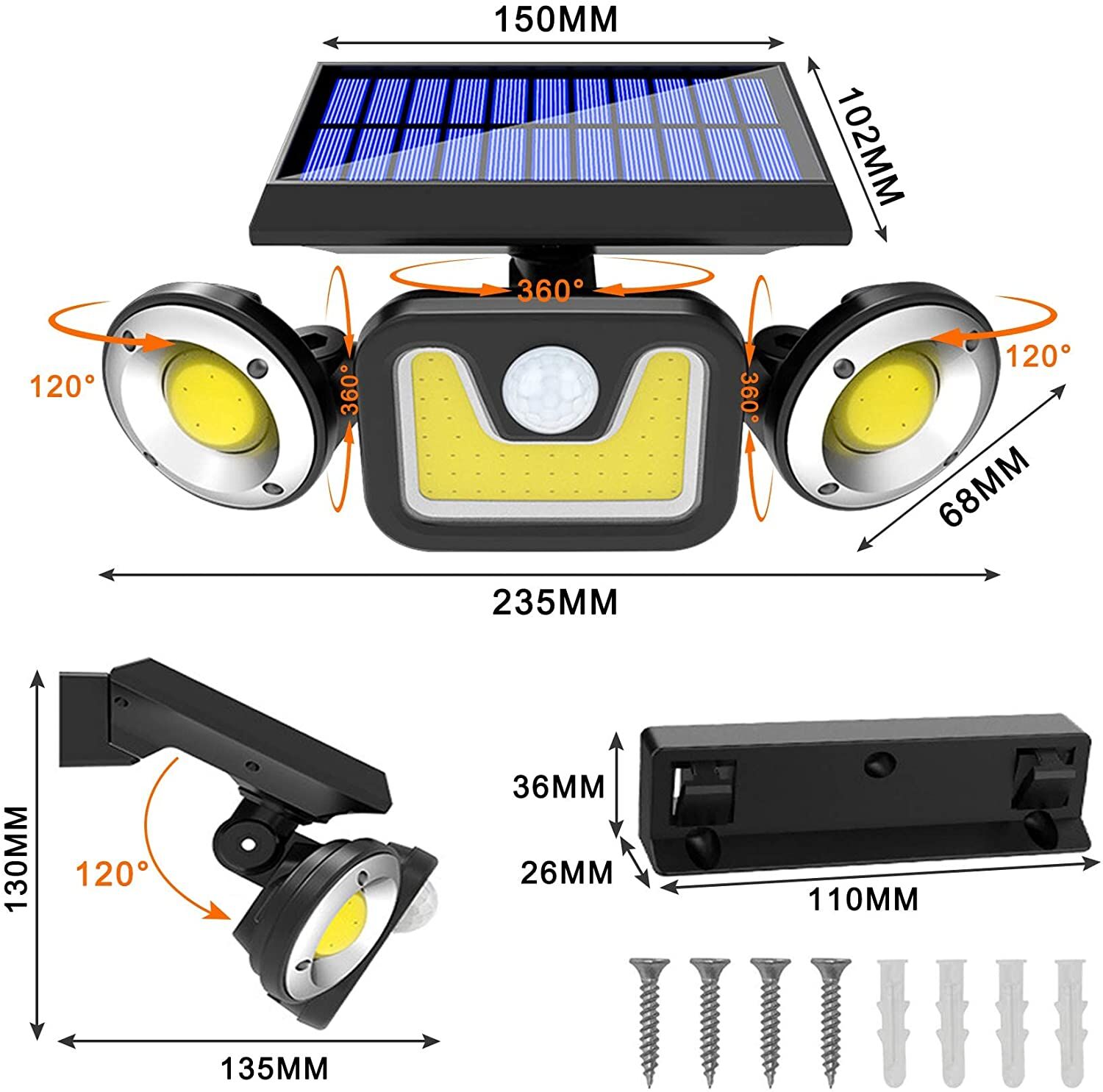 Outdoor Solar Lights with 3 Adjustable Head for Porch Garden Patio Price