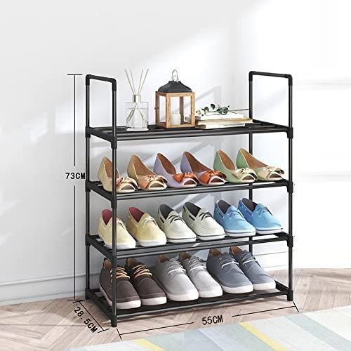 4-Tier Stainless Steel Shoe Rack Storage Organizer to Hold up to 15 Pairs of Shoes (55cm, Black) Price