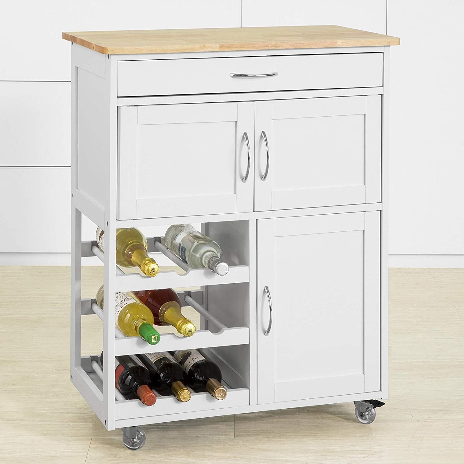 Kitchen Trolley with Wine Racks, Portable Workbench and Serving Cart for Bar or Dining Price