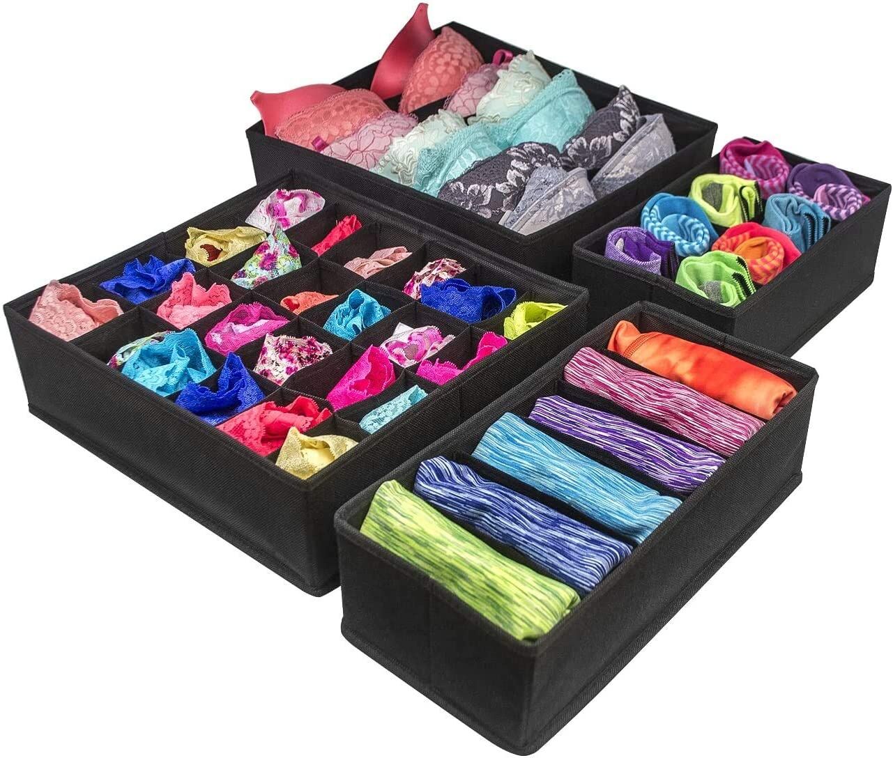 4 Pack Foldable Drawer Dividers Storage Boxes (Black) Price