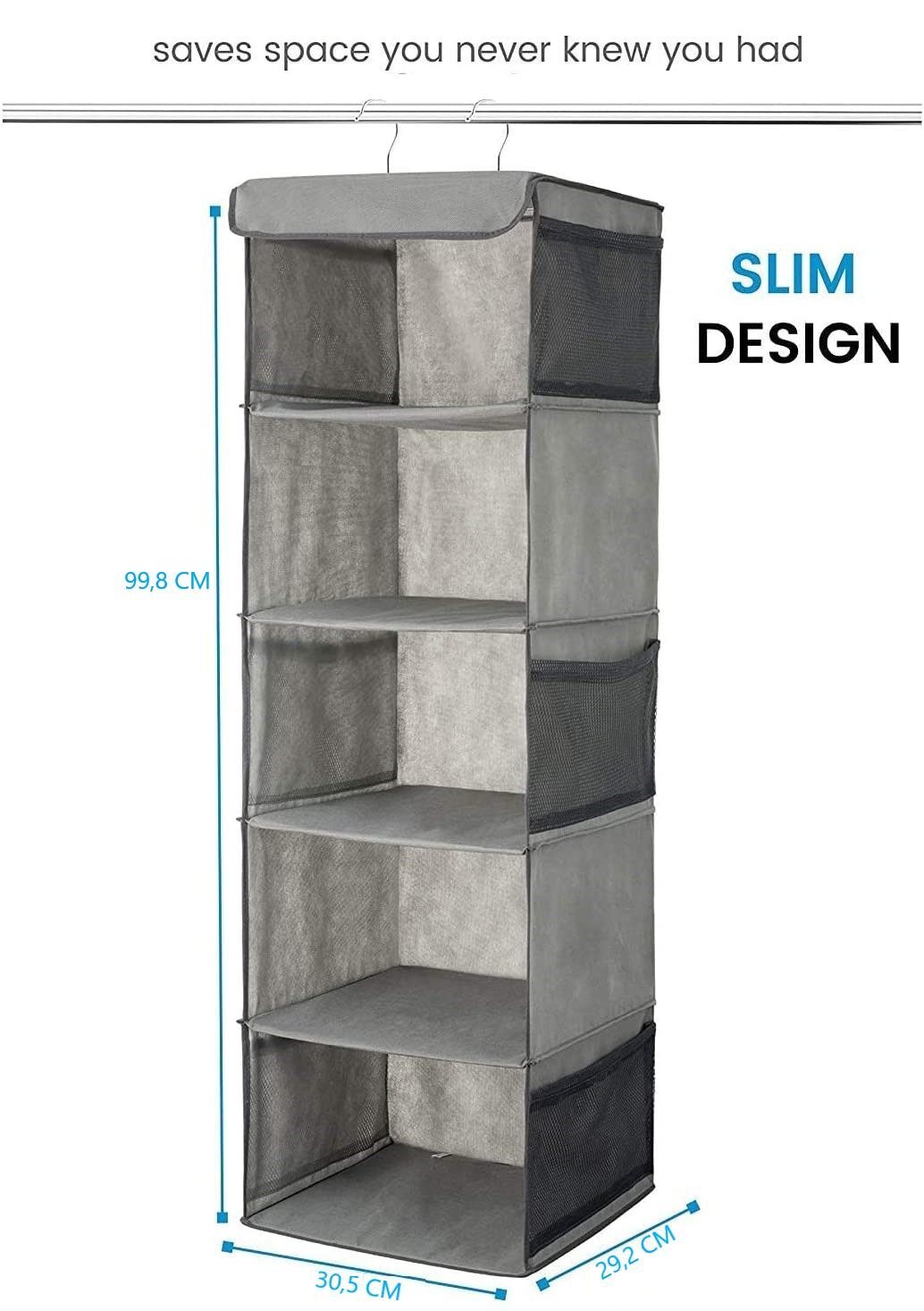 2 Pack 5 Foldable Shelf Hanging Closet Organizer Space Saver with Side Accessories Pockets for Clothes Storage Price