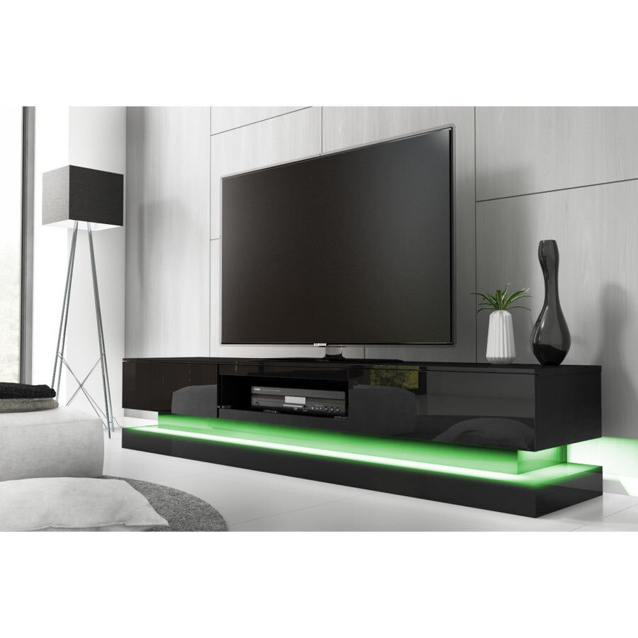 Northenden Modern High Gloss LED RGB TV Entertainment Unit with Storage 220cm - Black Price