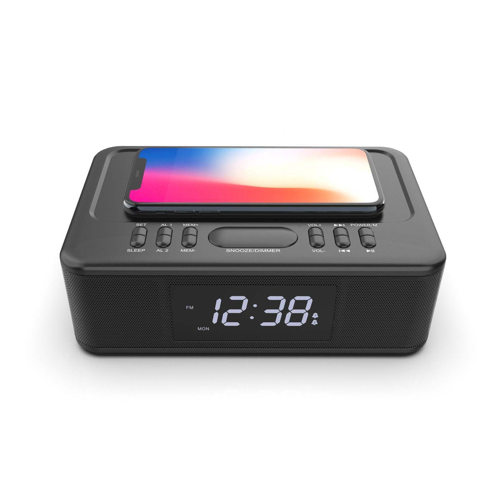 2in1 10W Wireless Fast Charging Bluetooth/FM Radio Alarm Clock w/ USB/AUX Price