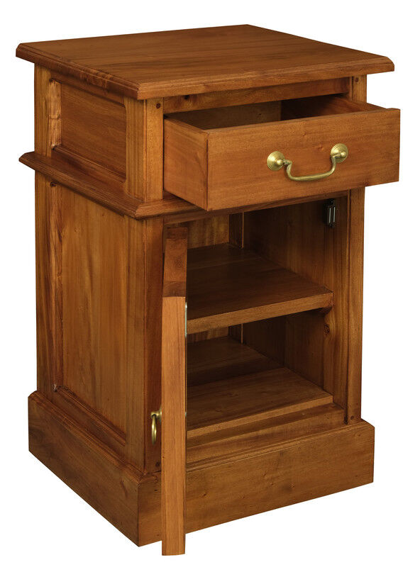 Tasmania 1 Solid Door 1 Drawer Bedside (Light Pecan) Price