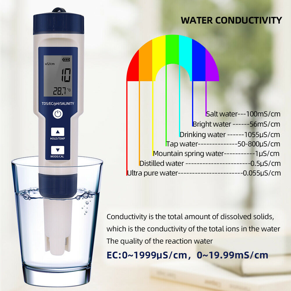 5-IN-1 Digital Water Quality Tester Waterproof pH TDS EC Temperature Meter Pool Price