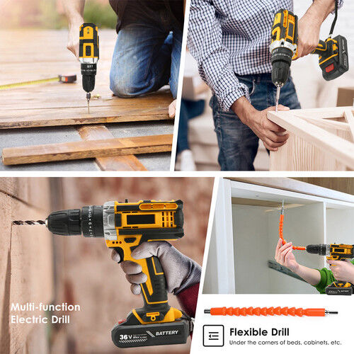 36VF BRUSHLESS HEAVY DUTY CORDLESS DRILL IMPACT DRIVER KIT HAMMER +2 BATTERY Box Price