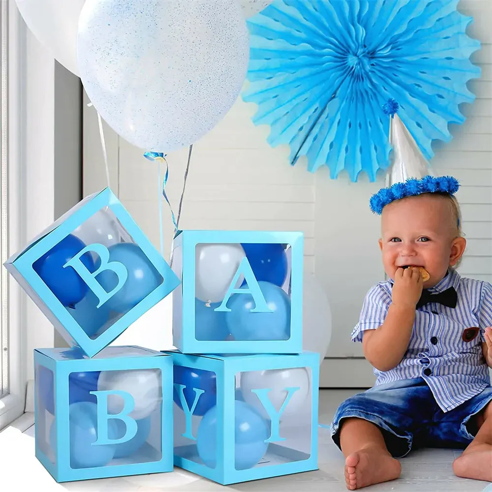 4PCS/Set BABY Balloon Box Cube Blue Boxes Birthday Boy Baby Shower Party Wedding Price