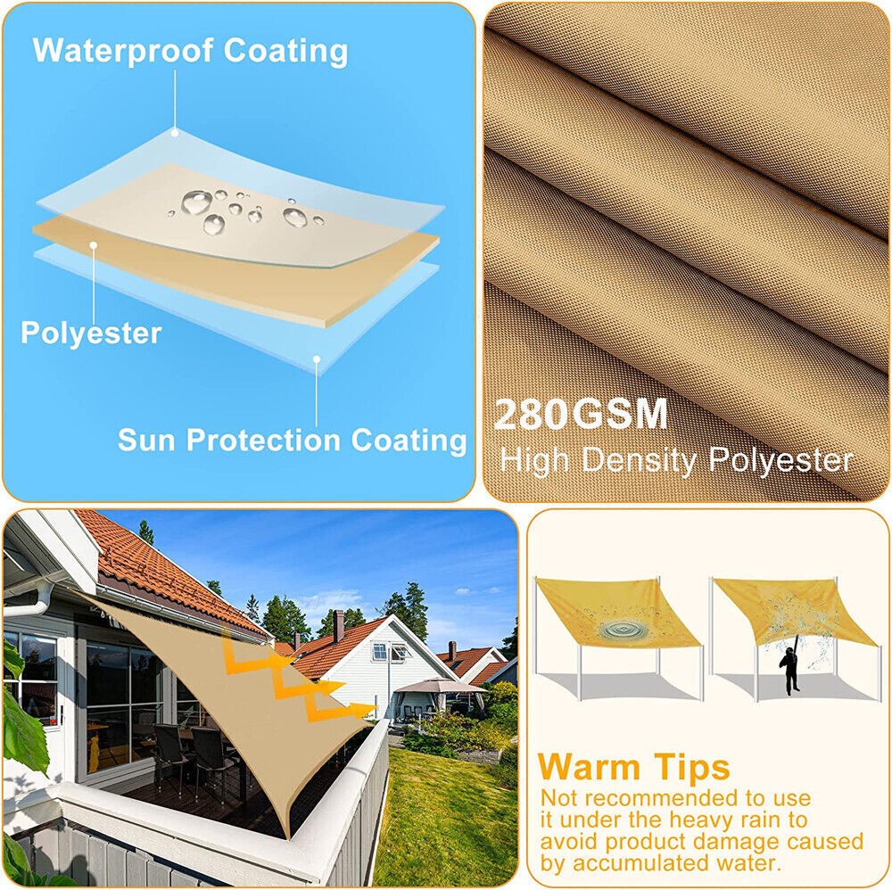 Heavy Duty Waterproof Sun Shade Sail Square Rectangle 320GSM HDPE 98% UV Block Price