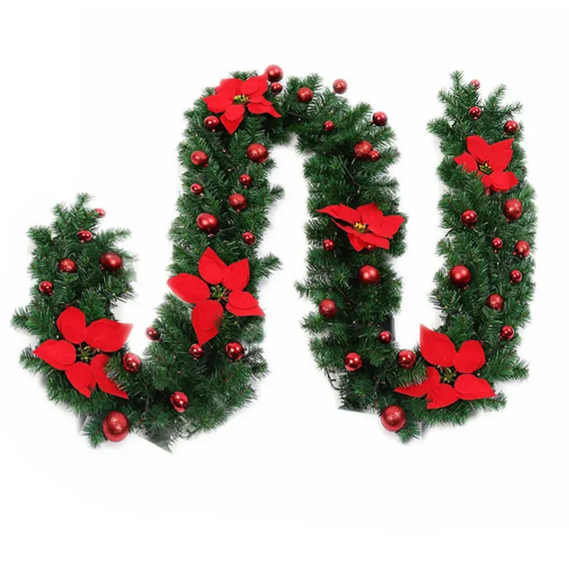 9FT Red Christmas Garland with LED Light Xmas Artificial Wreath Stairs Rattan Decor Price