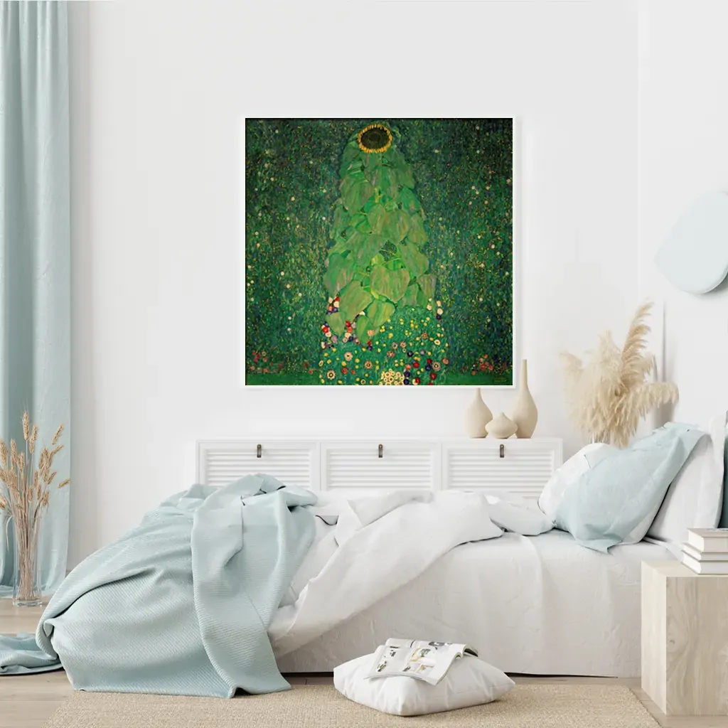 Wall Art 40cmx40cm Sunflower by Gustav Klimt White Frame Canvas Price